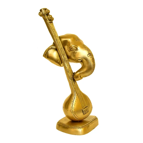 Handcrafted Brass Lord Ganesha with Veena Idol - BR-308-A - Image 2