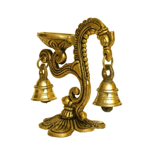 Traditional Brass Diya with Bell – BR-317-A - Image 3
