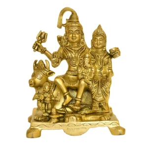 Divine Brass Shiva Parivar Idol – Lord Shiva, Parvati & Ganesha on Nandi - BR-285-B