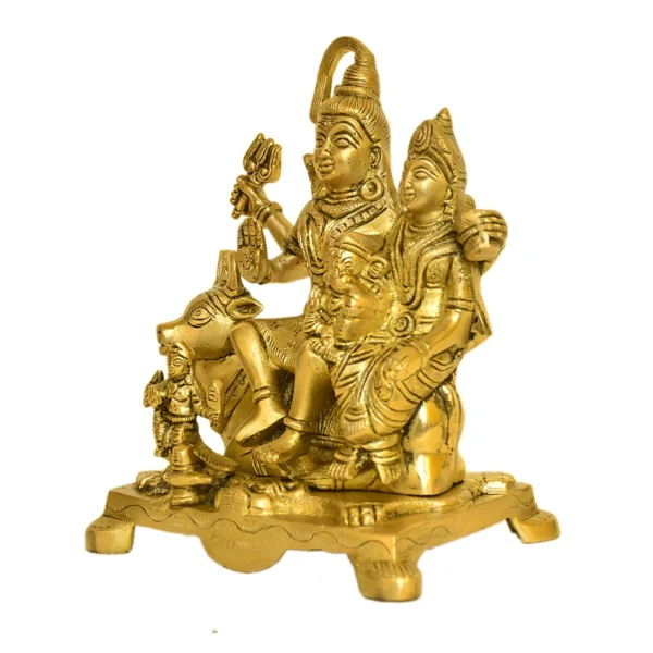 Divine Brass Shiva Parivar Idol – Lord Shiva, Parvati & Ganesha on Nandi - BR-285-B - Image 2