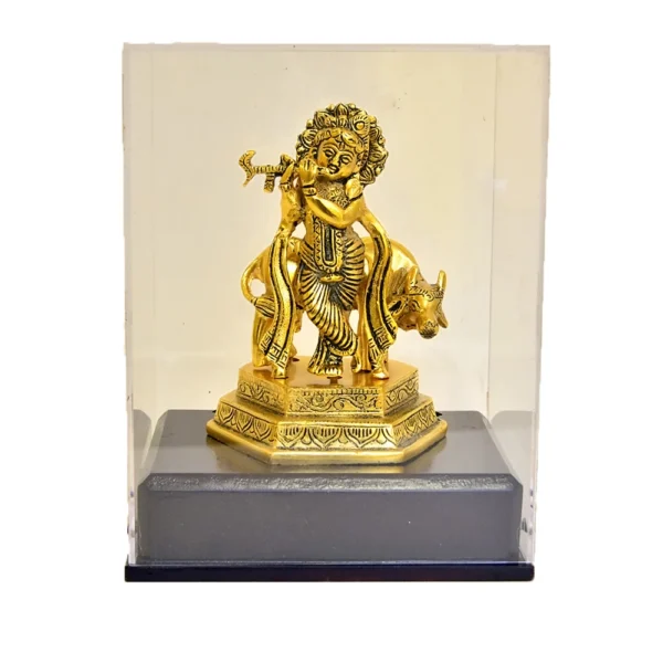 Elegant Krishna with Cow Idol - Handcrafted Flute Playing Murti – GC-W-188-A - Image 1