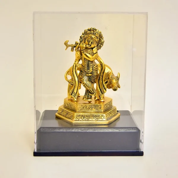 Elegant Krishna with Cow Idol - Handcrafted Flute Playing Murti – GC-W-188-A - Image 4