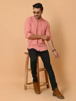 CraftEarth Men's Peach Color Solid Shirt - FS - C12