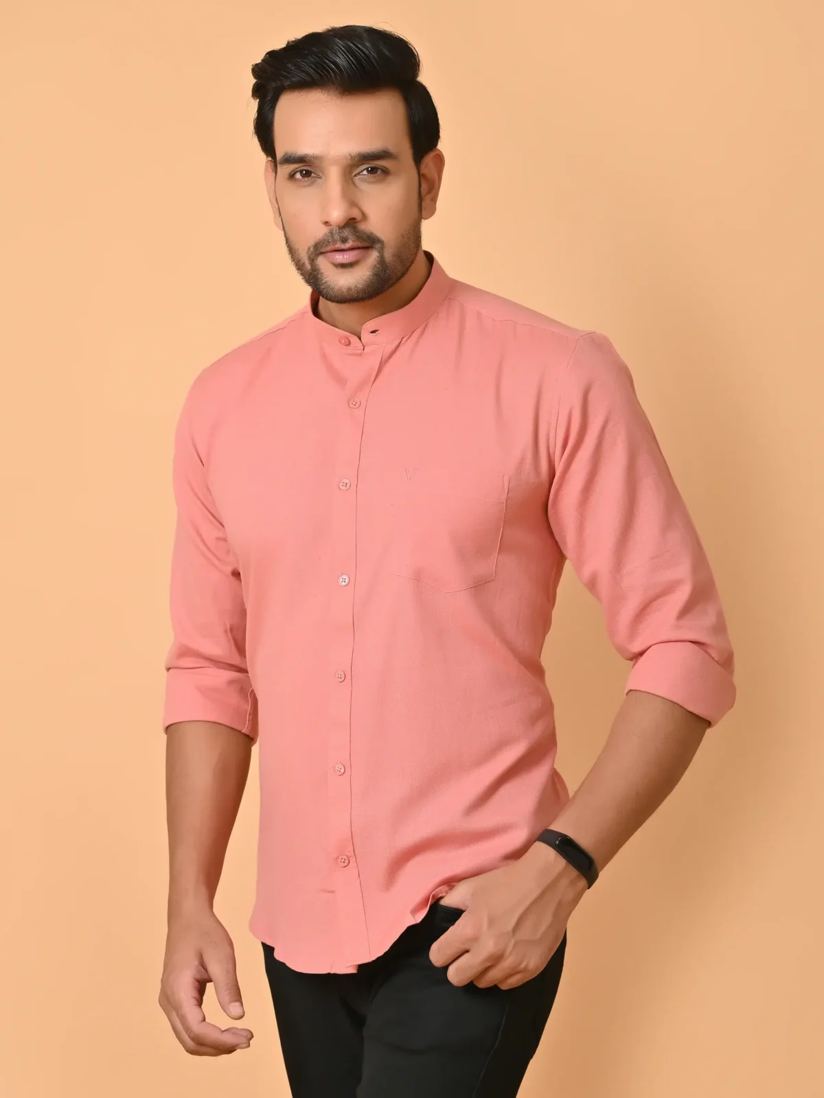 CraftEarth Men's Peach Color Solid Shirt - FS - C12 - Image 5