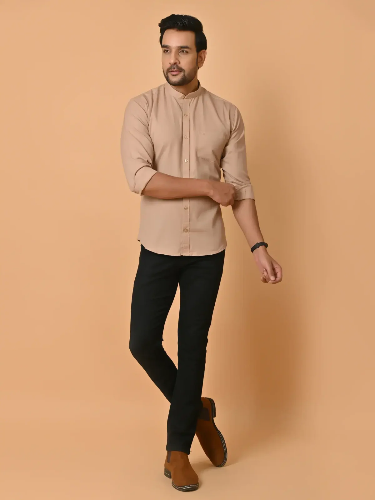CraftEarth's Men's Pine Brown Solid Shirt - FS - C39 - Image 2
