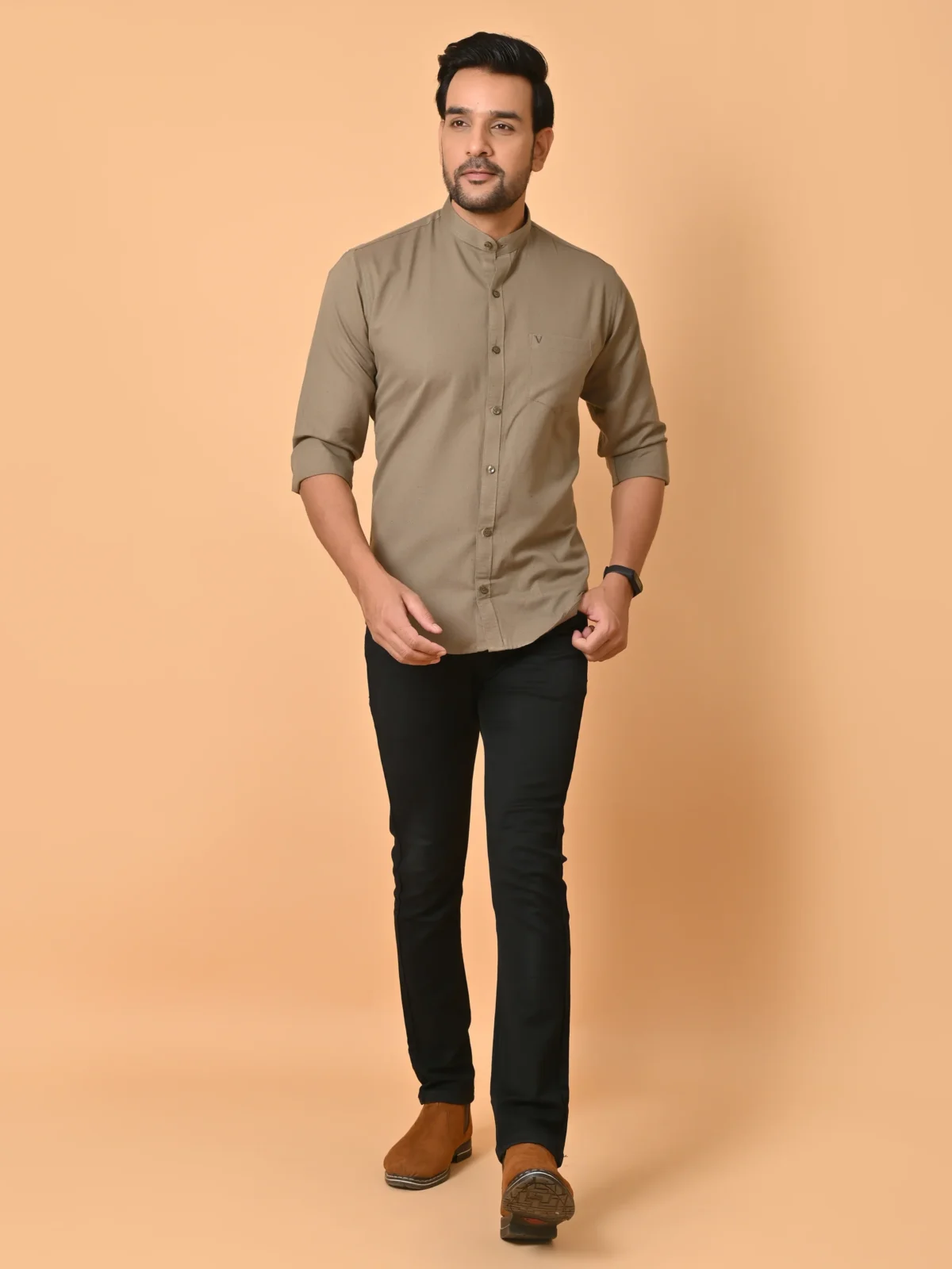 CraftEarth Men's Light Brown Solid Shirt - FS-C4 - Image 4