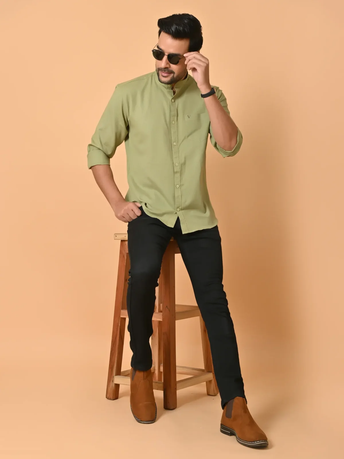 CraftEarth's Men's Mantis Green Solid Shirt FS-C35 - Image 1