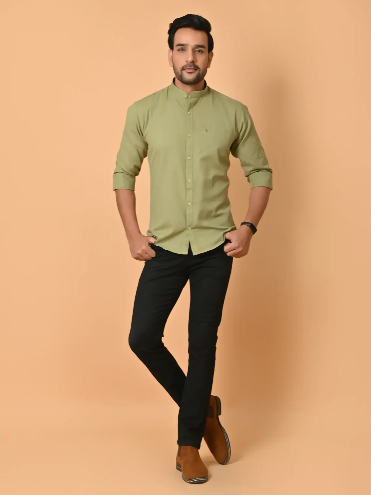 CraftEarth's Men's Mantis Green Solid Shirt FS-C35 - Image 5
