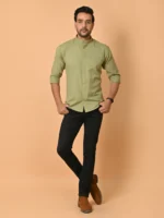 CraftEarth's Men's Mantis Green Solid Shirt FS-C35 - Image 5