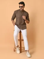 CraftEarth's Men's Chocolate Brown Solid Shirt - FS - C40