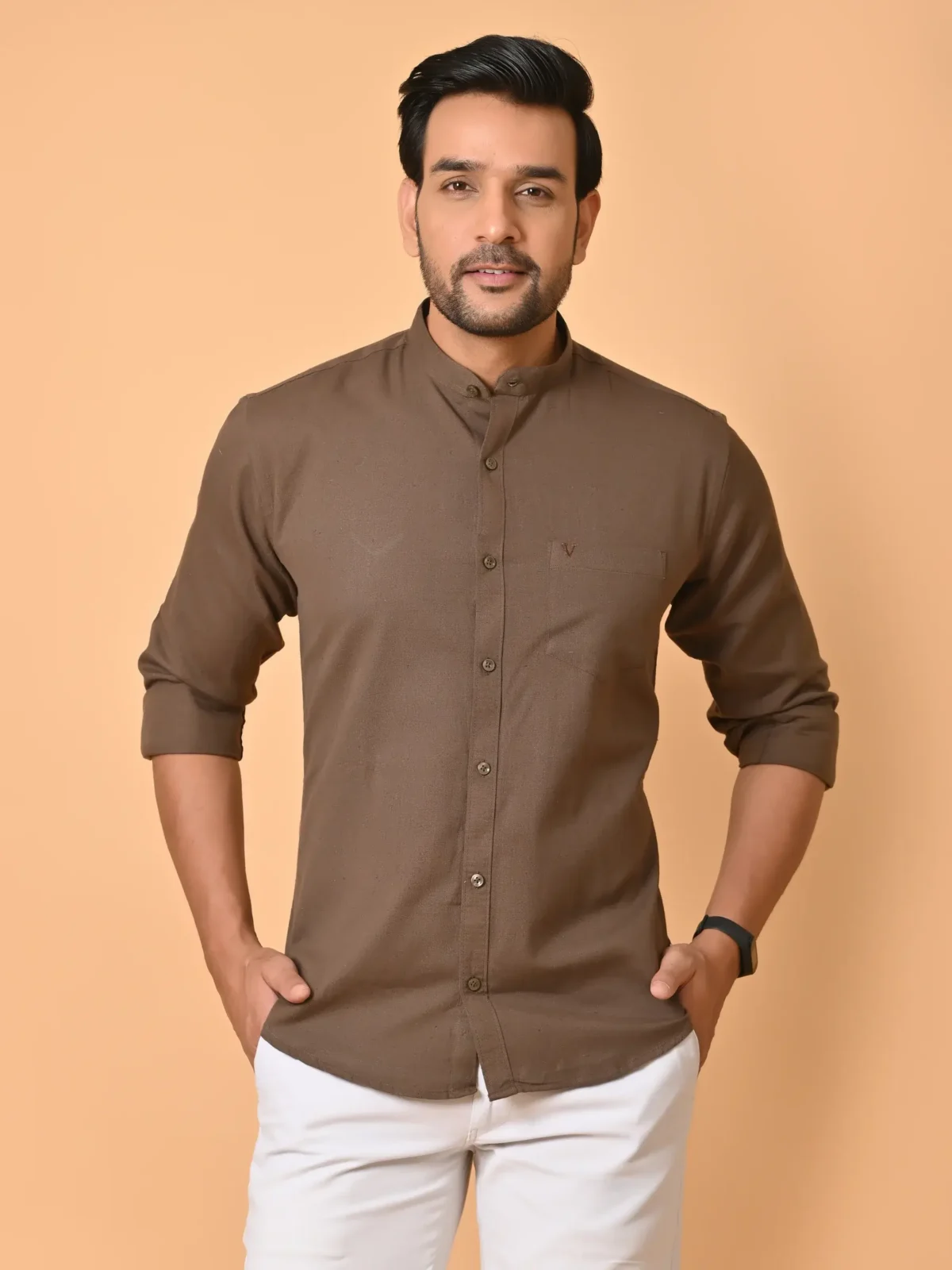 CraftEarth's Men's Chocolate Brown Solid Shirt - FS - C40 - Image 5