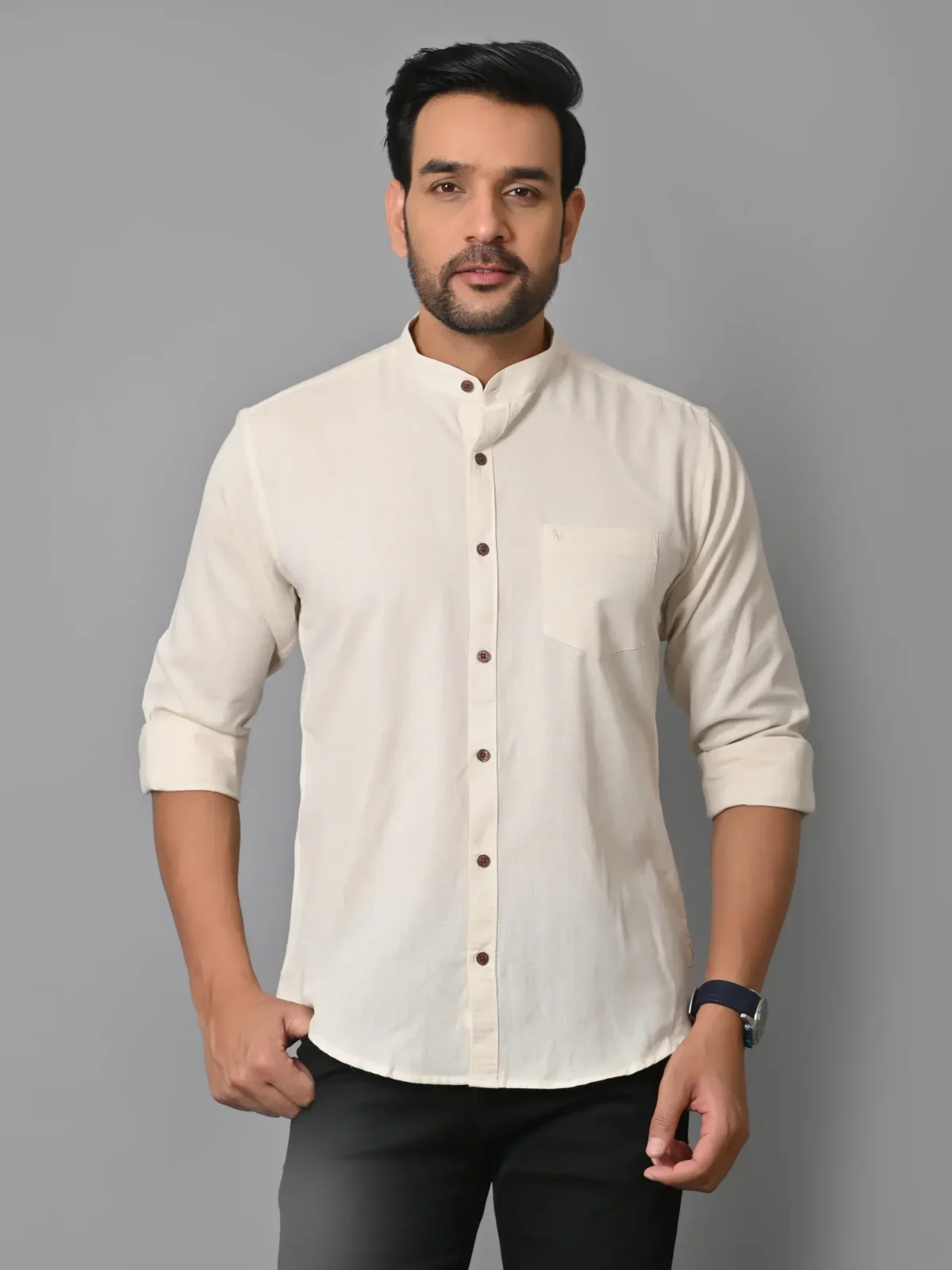 CraftEarth's Men's Creamy White Solid Shirt - FS - C32 - Image 5