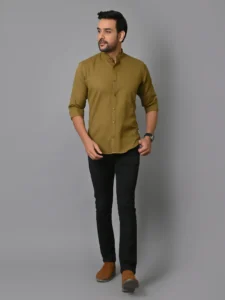 CraftEarth's Men's Olive Green Solid Shirt - FS - C27 - Image 2