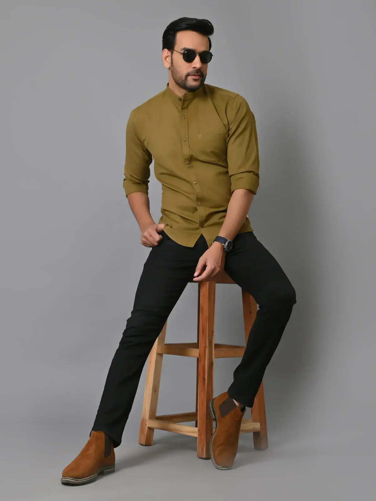 CraftEarth's Men's Olive Green Solid Shirt - FS - C27 - Image 1