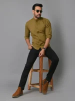 CraftEarth's Men's Olive Green Solid Shirt - FS - C27