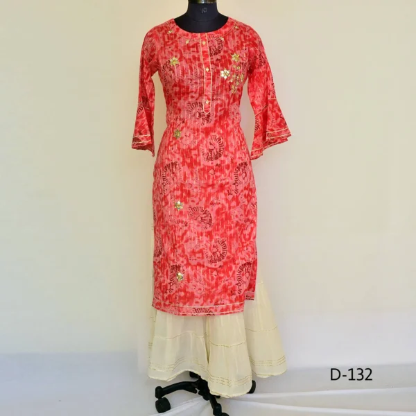 CraftEarth Women’s Red Kurta with White Sharara Set for Women K-D132