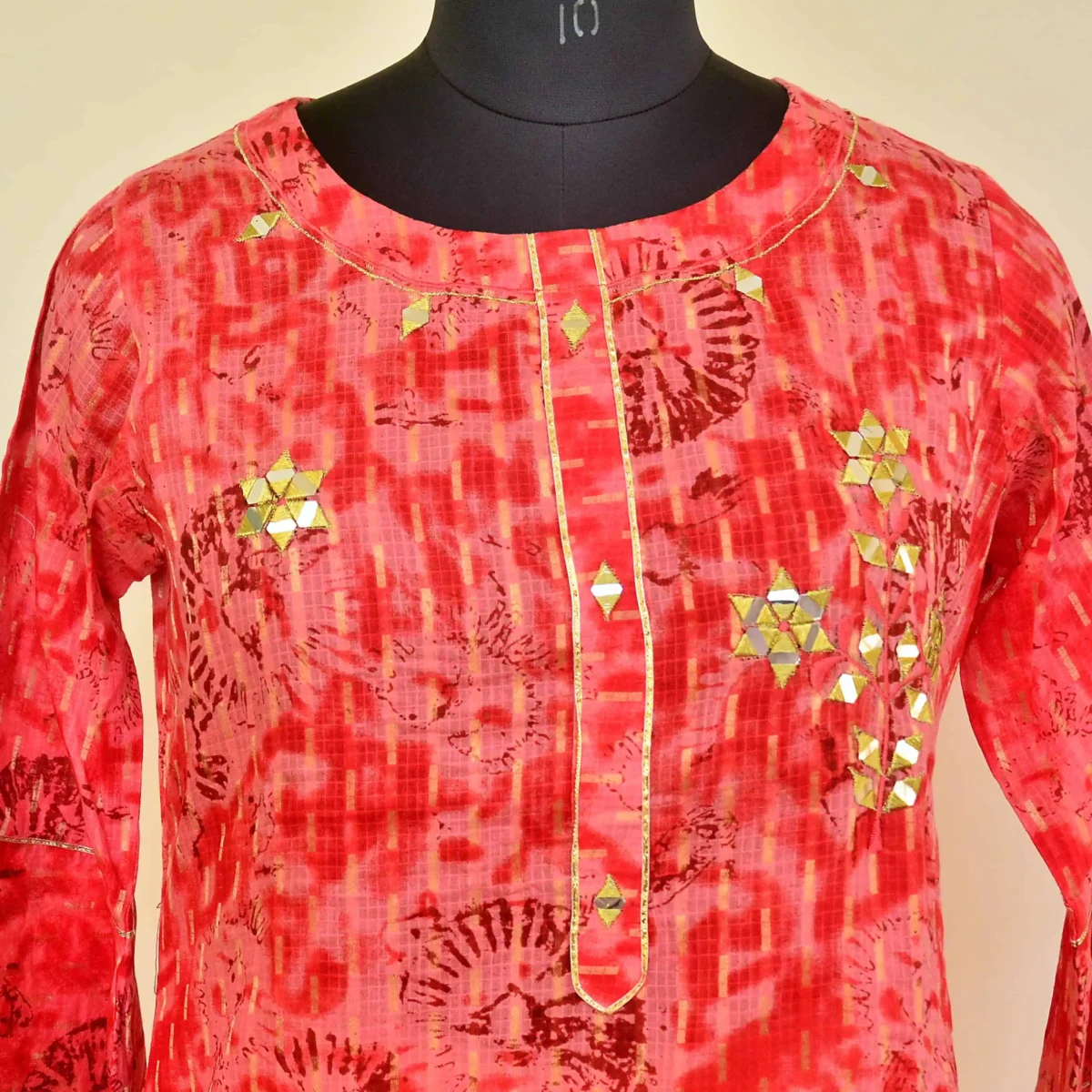 CraftEarth Women’s Red Kurta with White Sharara Set for Women K-D132 - Image 2