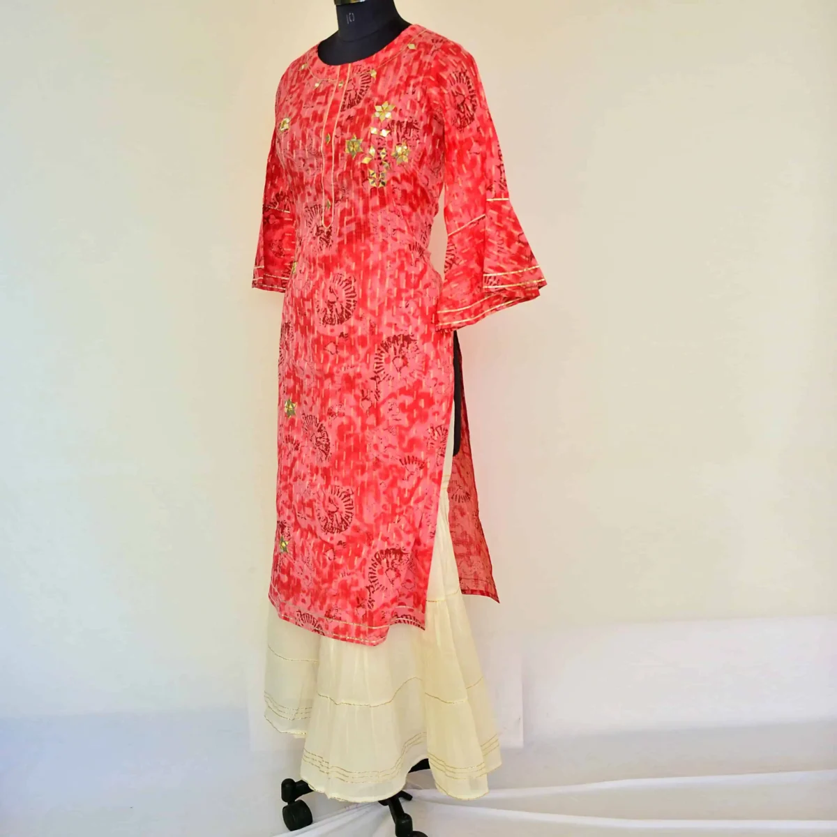 CraftEarth Women’s Red Kurta with White Sharara Set for Women K-D132 - Image 4