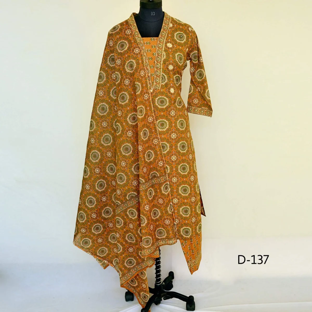 CraftEarth Mustard-Yellow Cotton Suit Sets with Dupatta for Women K-D137 - Image 1