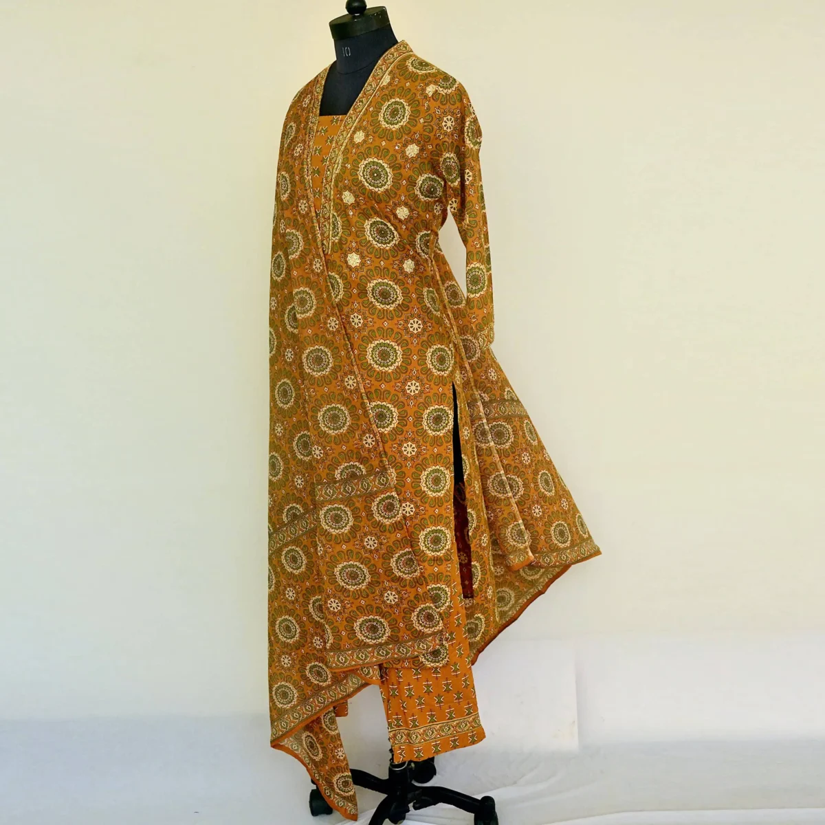 CraftEarth Mustard-Yellow Cotton Suit Sets with Dupatta for Women K-D137 - Image 4