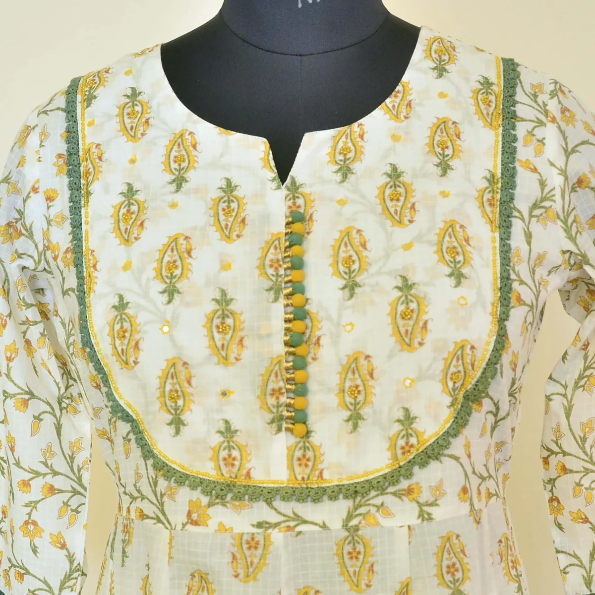 CraftEarth White Anarkali Cotton Suit Set with Dupatta for Women K-D138 - Image 2