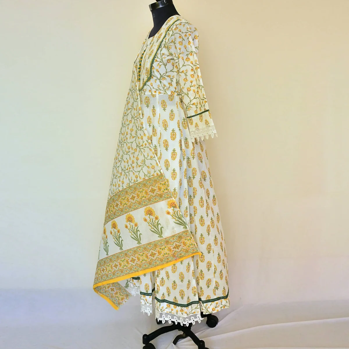 CraftEarth White Anarkali Cotton Suit Set with Dupatta for Women K-D138 - Image 3
