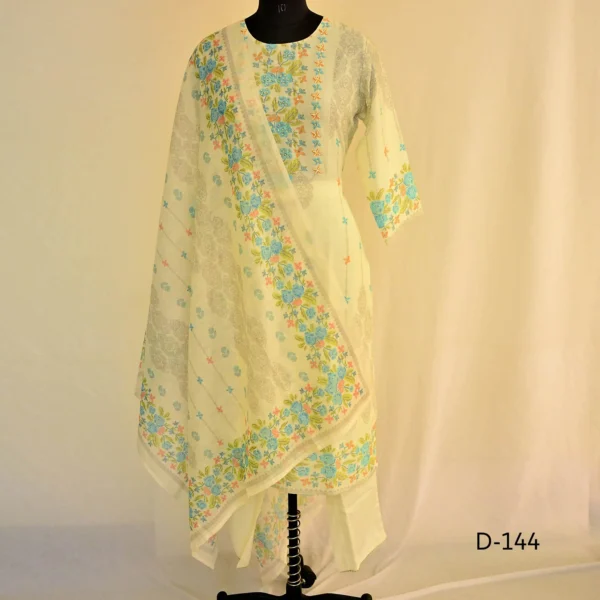 CraftEarth Women's Ethnic Off-White Suit Set with Matching Dupatta K-D144