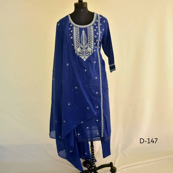 CraftEarth Women's Beautiful Royal Blue Embroidered Suit Set with Dupatta K-D147