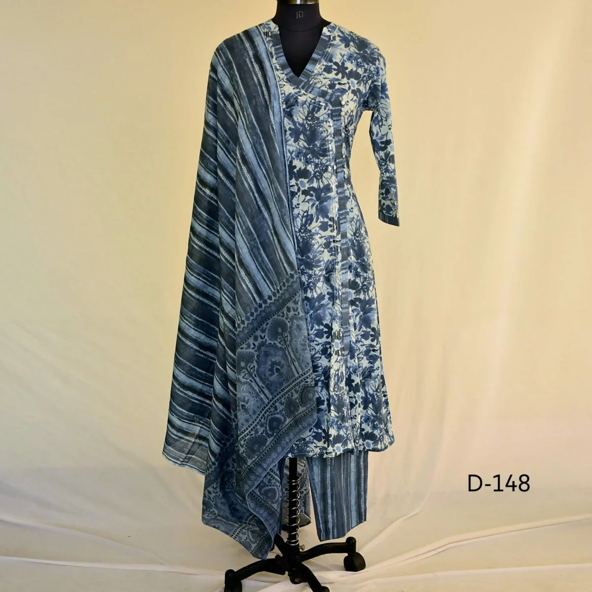 CraftEarth Women's Cotton Floral Printed Angrakha Kurta Pants with Dupatta Set K-D148 - Image 1