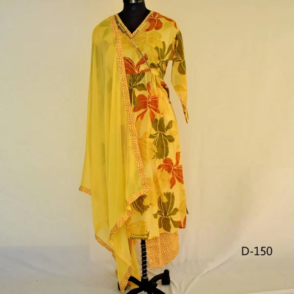 CraftEarth Women Floral Print Angrakha Suit Set with Dupatta K-D150