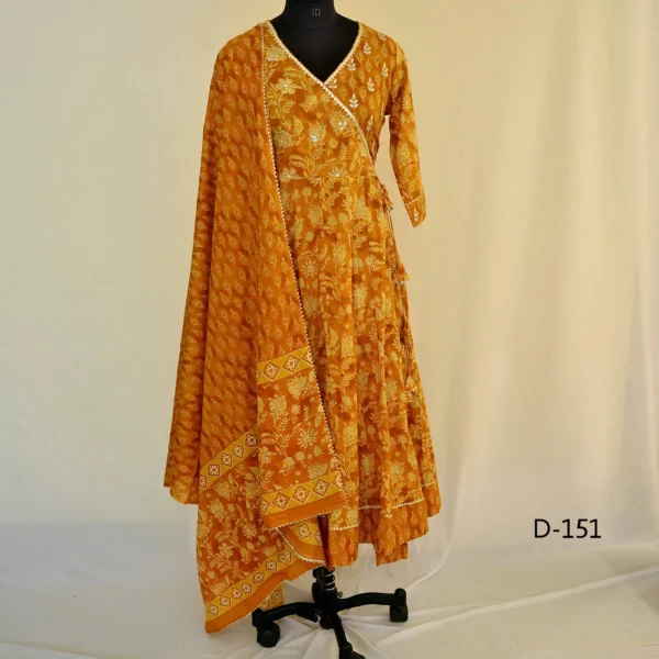 CraftEarth Women Floral Angrakha Suit Set with Matching Dupatta K-D151