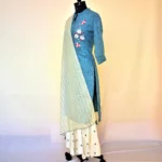 CraftEarth Women's Ethnic Blue Cotton Sharara Set with Dupatta K-D170 - Image 4