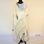 CraftEarth White Feather Print Anarkali Suit Set with Dupatta for Women K-D173