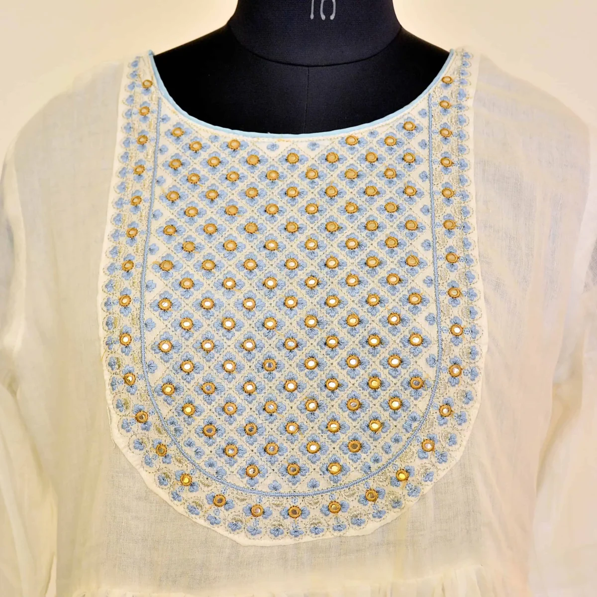 CraftEarth White Feather Print Anarkali Suit Set with Dupatta for Women K-D173 - Image 2