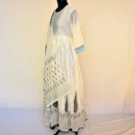 CraftEarth White Feather Print Anarkali Suit Set with Dupatta for Women K-D173 - Image 3