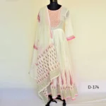 CraftEarth Women's Cotton White Anarkali Suit Set with Dupatta K-D174