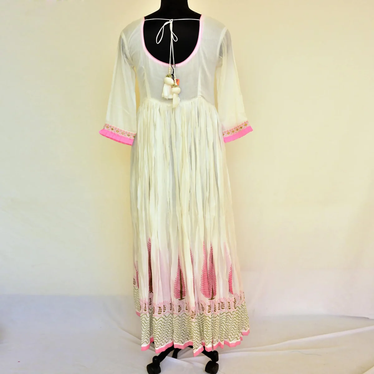 CraftEarth Women's Cotton White Anarkali Suit Set with Dupatta K-D174 - Image 3