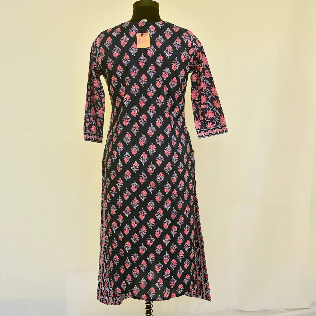 CraftEarth Women’s Navy Blue Cotton Pink floral Printed Suit Set with Dupatta K-D176 - Image 3