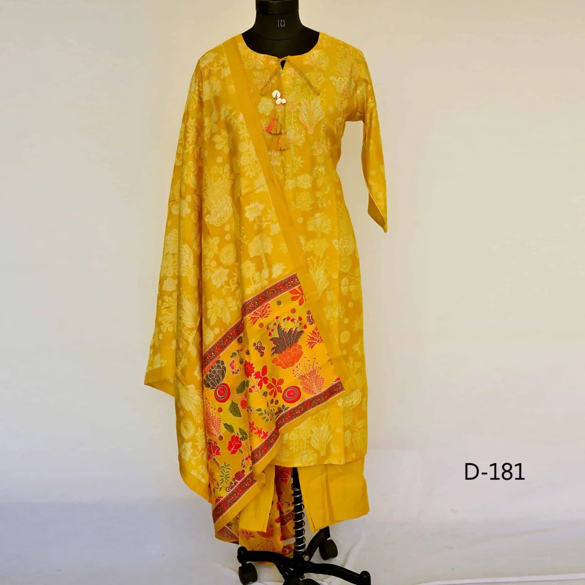 CraftEarth Women's Floral Yellow Suit Set with Printed Dupatta K-D181 - Image 1