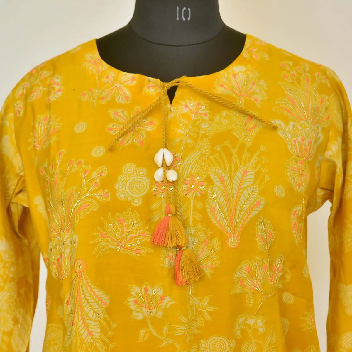 CraftEarth Women's Floral Yellow Suit Set with Printed Dupatta K-D181 - Image 2