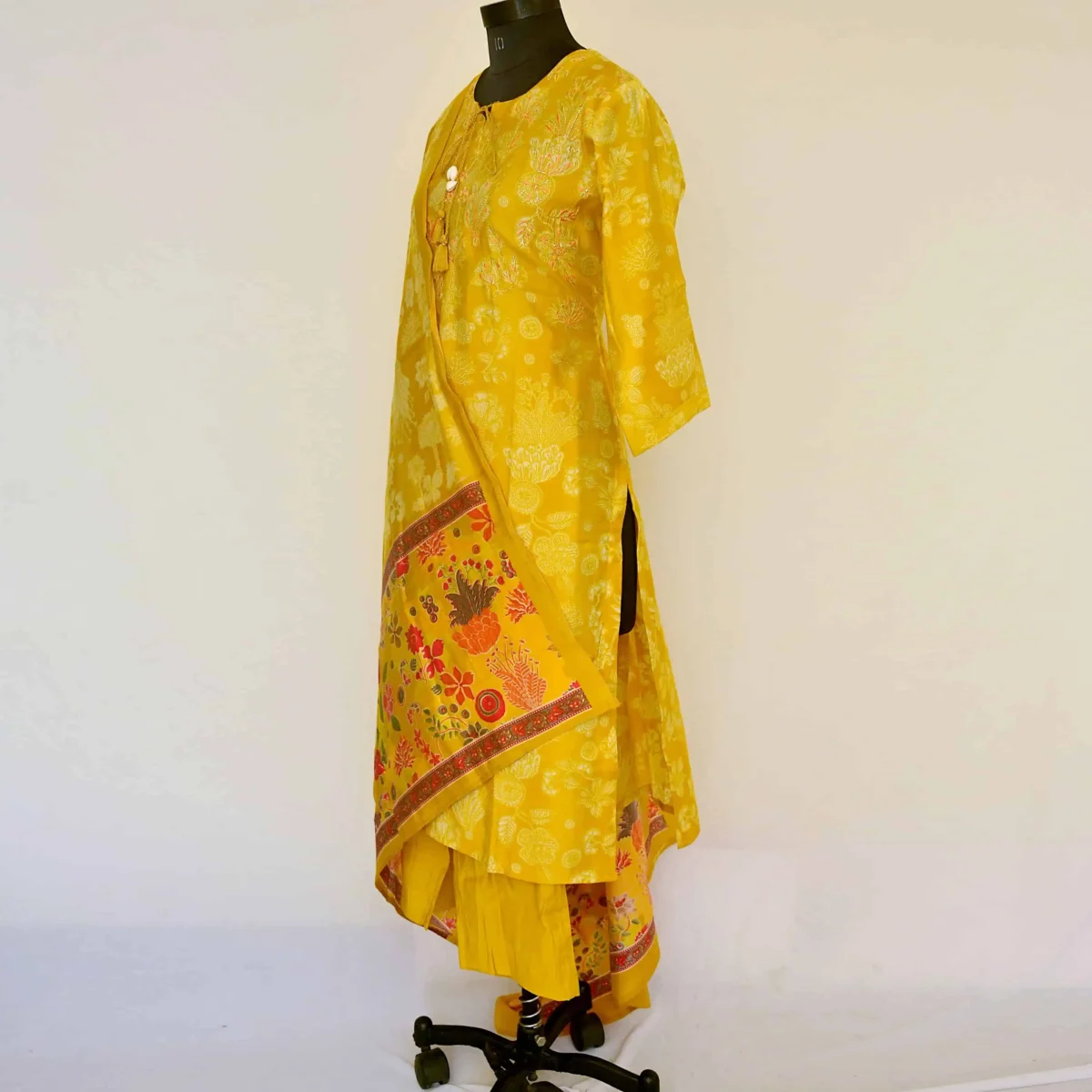 CraftEarth Women's Floral Yellow Suit Set with Printed Dupatta K-D181 - Image 4