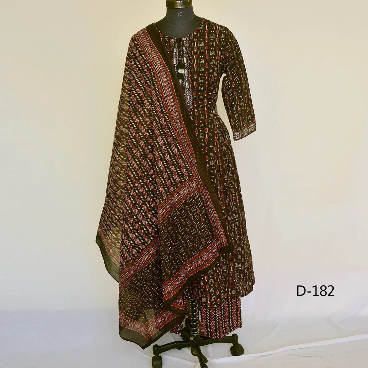 CraftEarth Hand Block Printed Anarkali Suit Sets with Dupatta for women K-D182 - Image 1