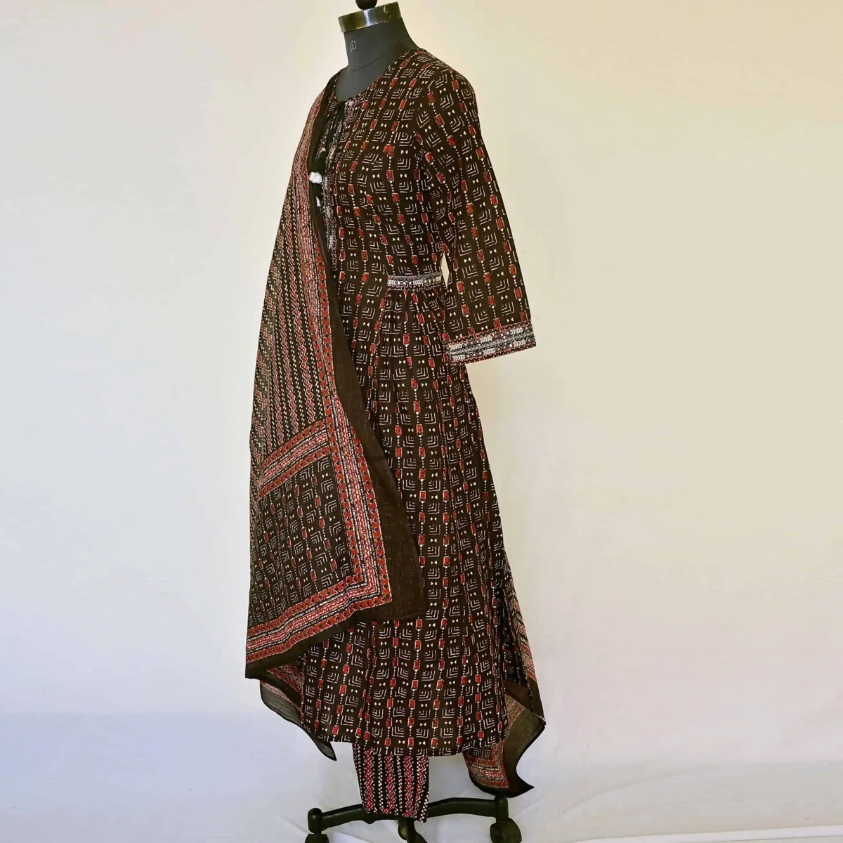 CraftEarth Hand Block Printed Anarkali Suit Sets with Dupatta for women K-D182 - Image 4