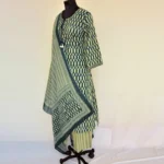 CraftEarth Women's Dark Green Printed Cotton Suit Set with Dupatta K-D185 - Image 4