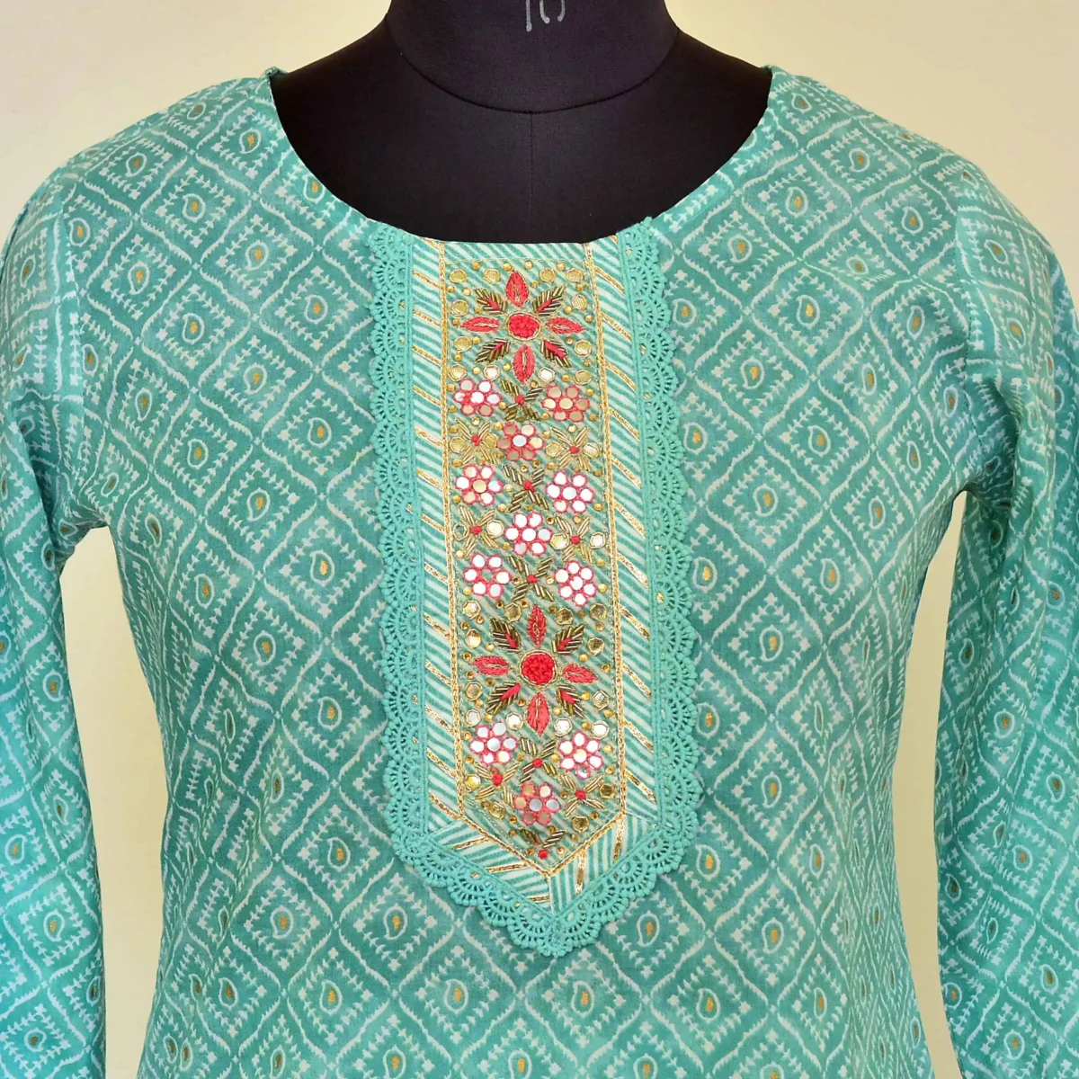 CraftEarth Women's Sea Green Readymade Suit Set with Matching Dupatta K-D186 - Image 2