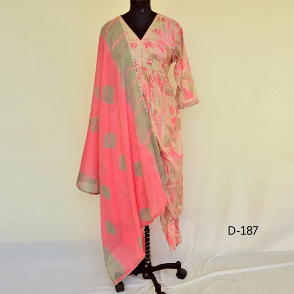 CraftEarth Elegant Floral Embroidered Anarkali Suit Sets with Dupatta K-D187