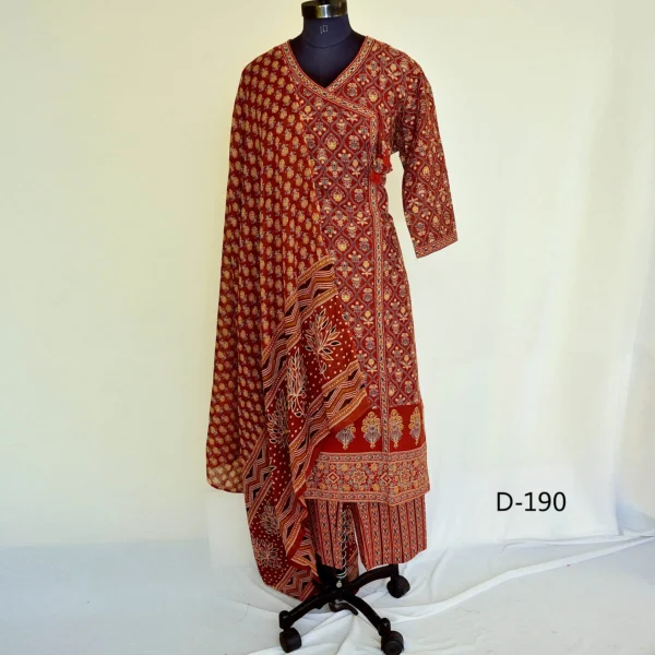 CraftEarth Women's Printed Cotton Angrakha Kurta Set with Dupatta K-D190