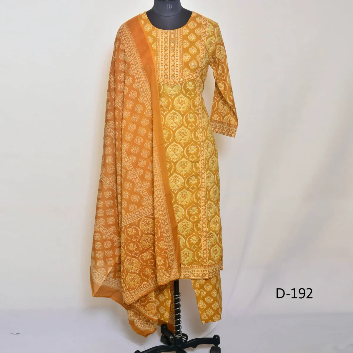 CraftEarth Women's Yellow Straight Cotton Suit Set with Dupatta K-D192 - Image 1