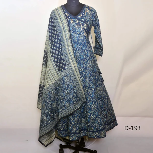 CraftEarth Women's Blue Angrakha Cotton Suit Set with Duptta - K-D193