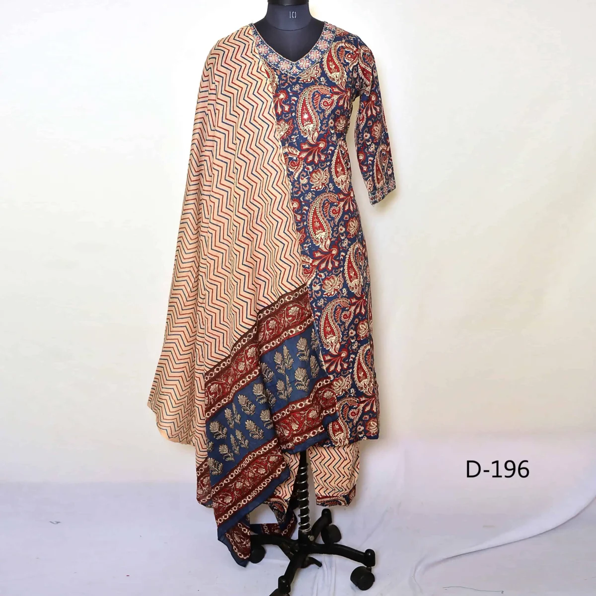 CraftEarth Kalamkari Printed Cotton Suit Set with Beige Dupatta - K-D196 - Image 1
